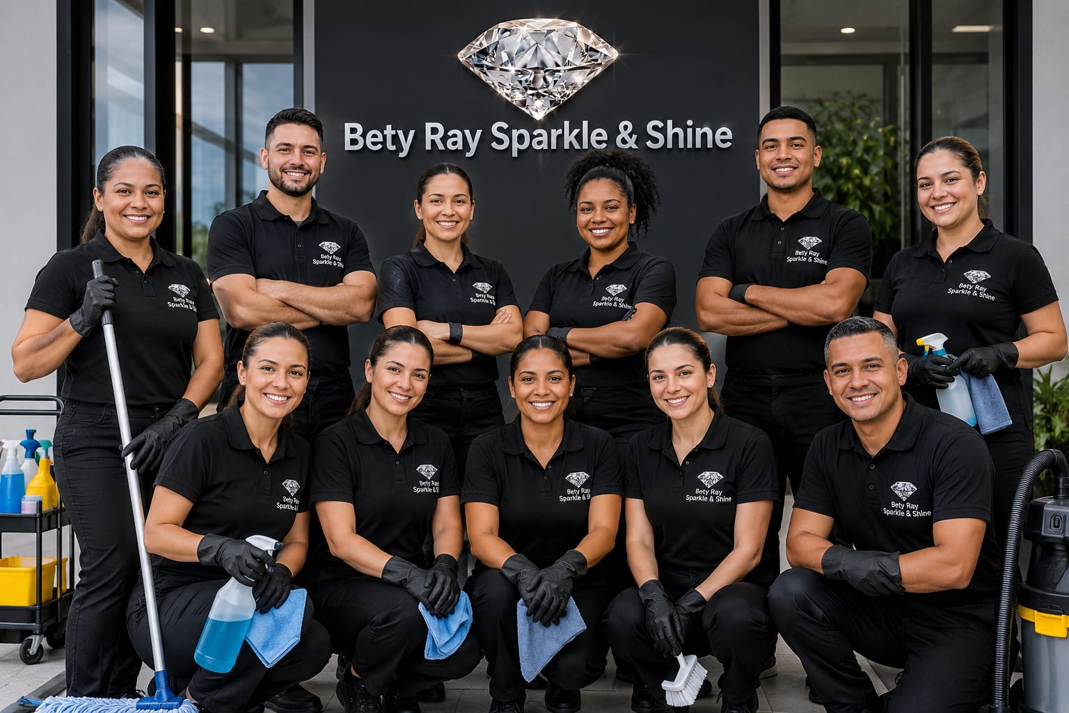 Profissional da Bety Ray Sparkle & Shine organizando roupas de cama passadas